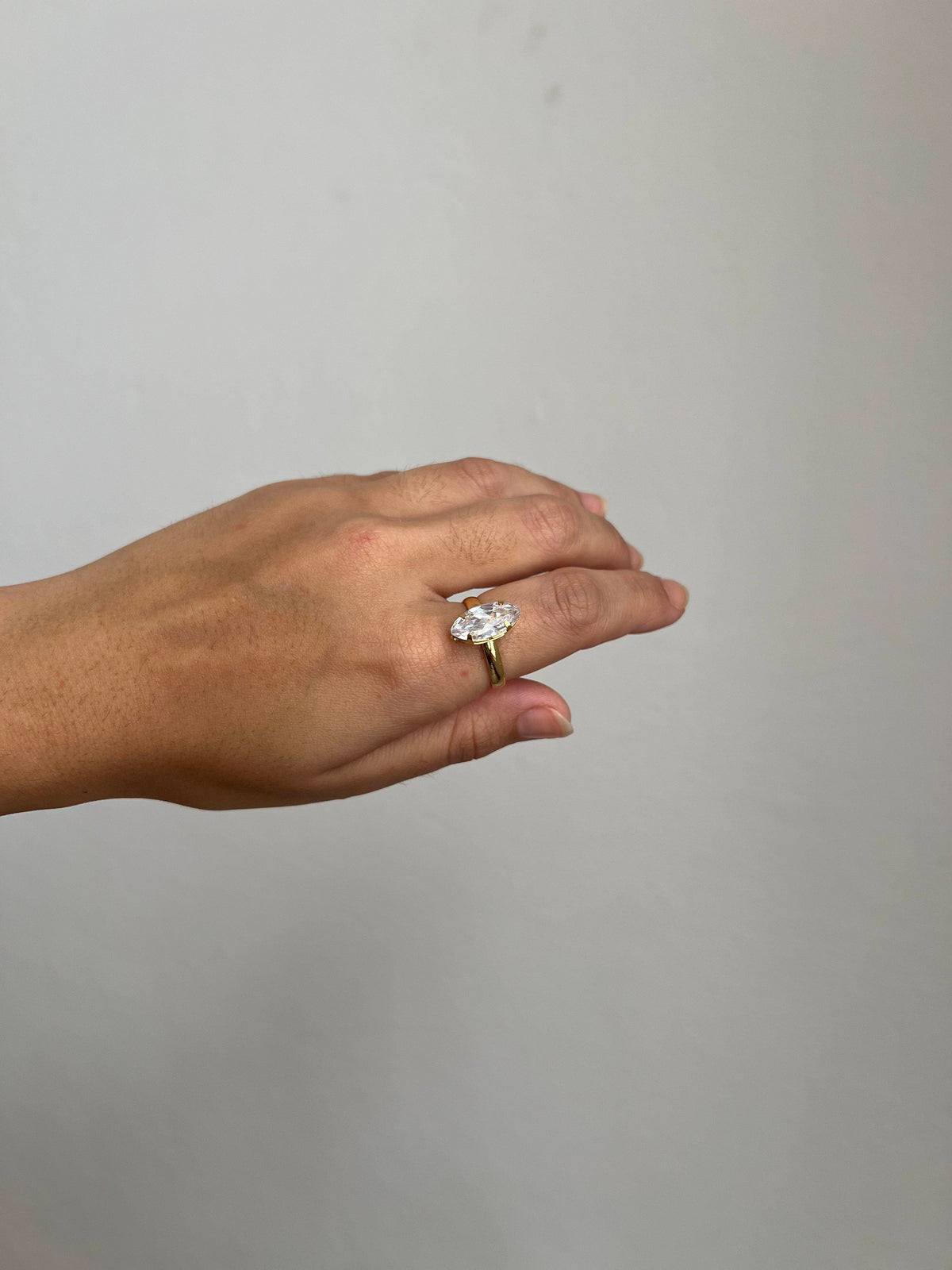 Anel Navete Cristal Folheado a Ouro 18K