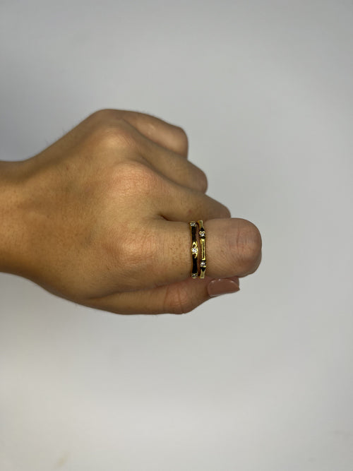 Anel Regulável Duplo Zircônias Aço Inoxidável Dourado
