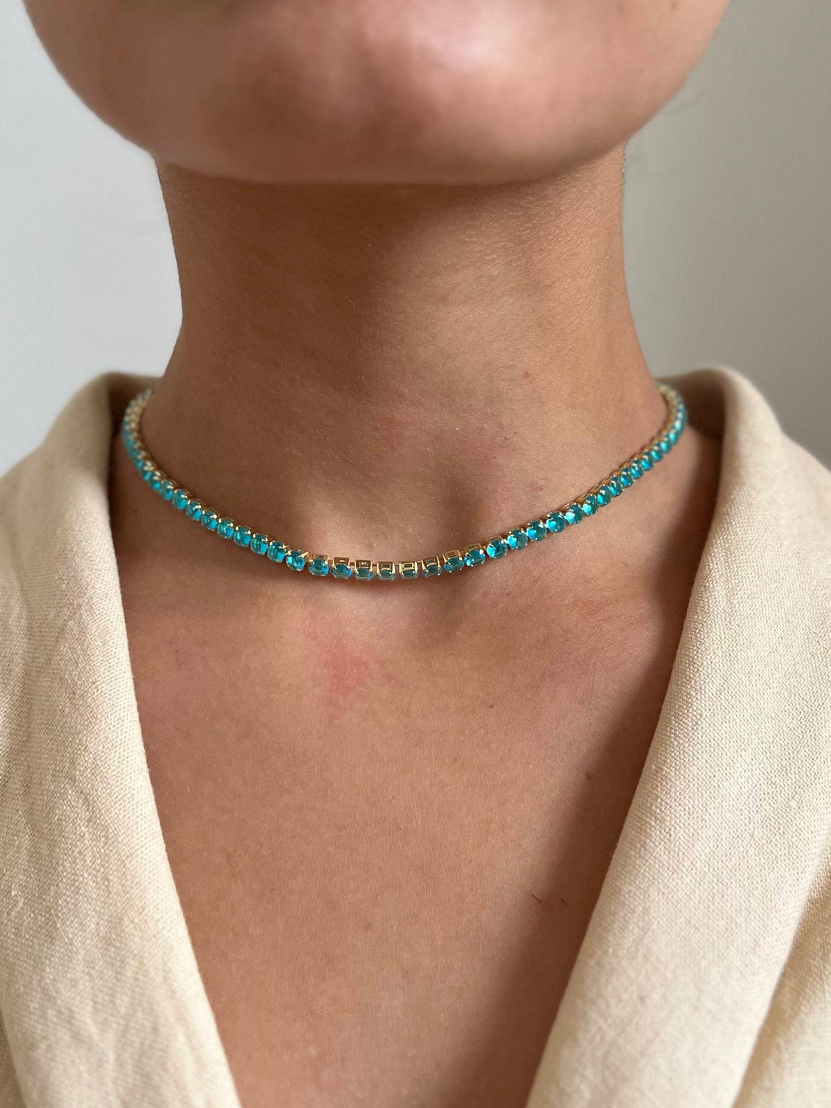 Choker Folheado a Ouro 18K Zircônia Azul
