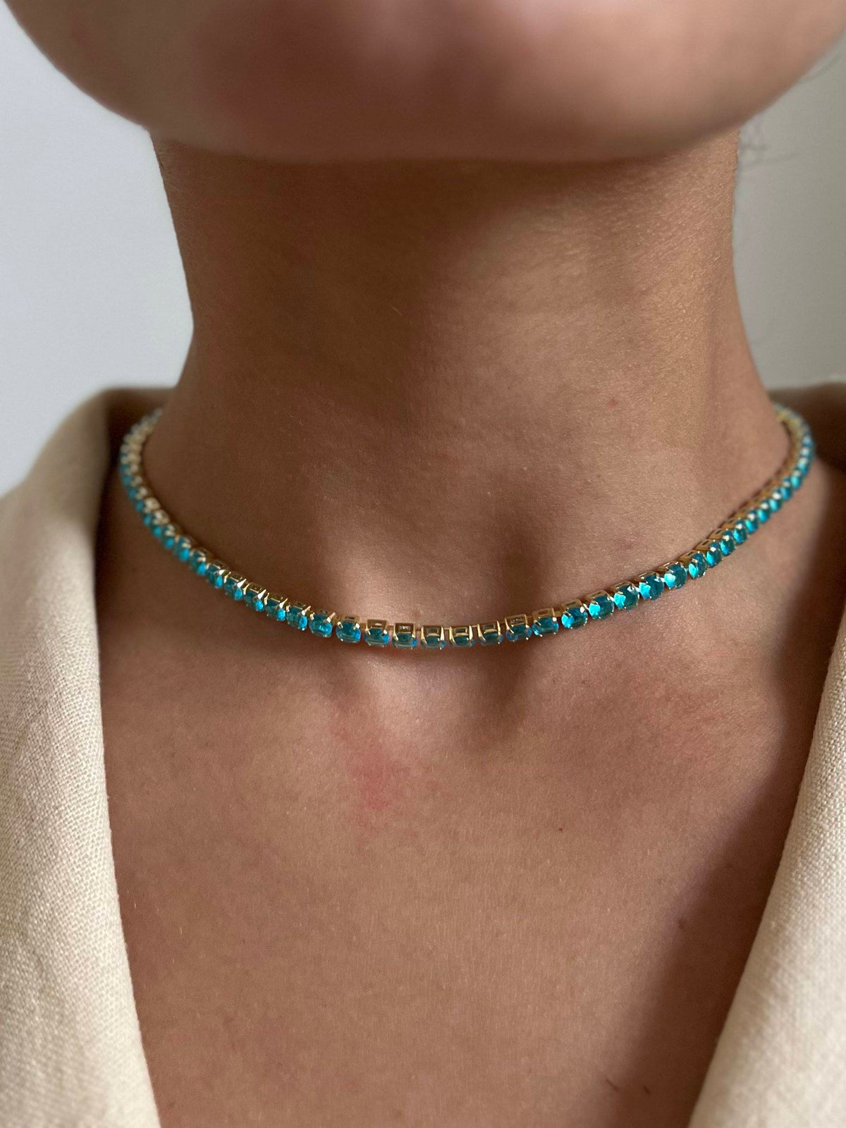 Choker Folheado a Ouro 18K Zircônia Azul