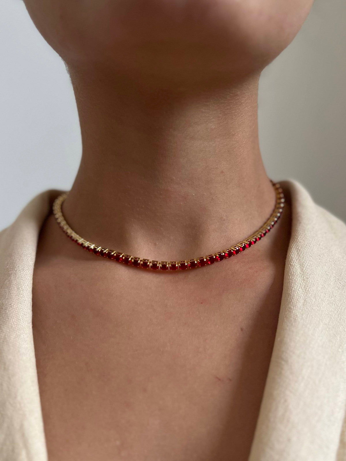 Choker Folheado a Ouro 18K Zircônia Vermelha