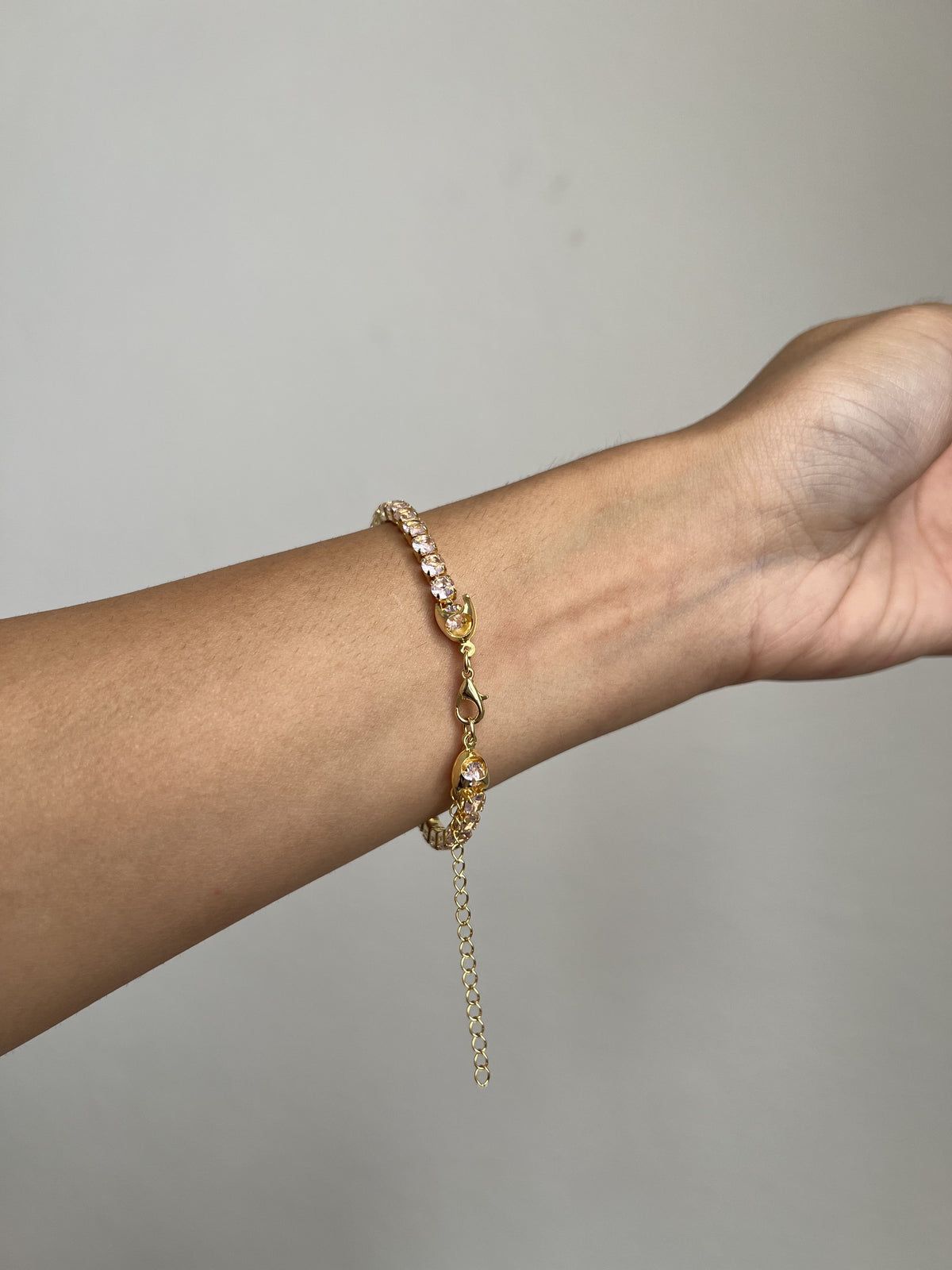 Pulseira Folheada a Ouro 18K Zircônia Rosa Bebê